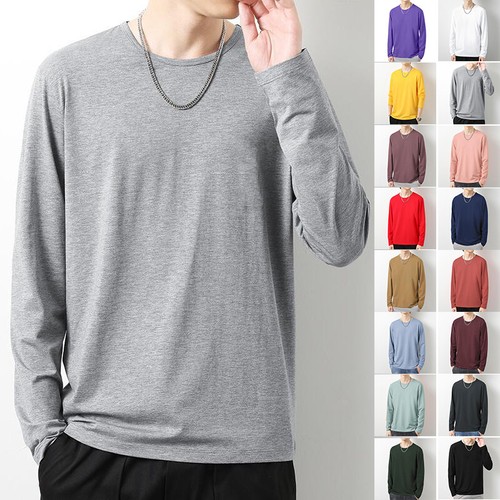 Herren Lose Rundhals Langarm Tops Streetwear Freizeit T-Shirt Pullover T-Shirts - Bild 1 von 40