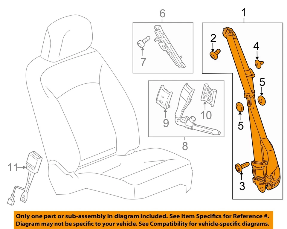 Used Front Left Seat Belt Front fits: 2014 Chevrolet Malibu bucket VIN 1 4th dig Foto 3 de 4