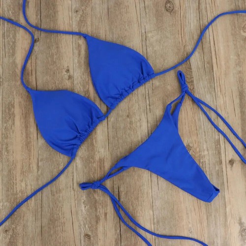 2 Pcs/Set Bikini Set Sexy Bikinis 2024 Solid Color Halter Neck Strap Thong Swimw - 第 7/30 張圖片