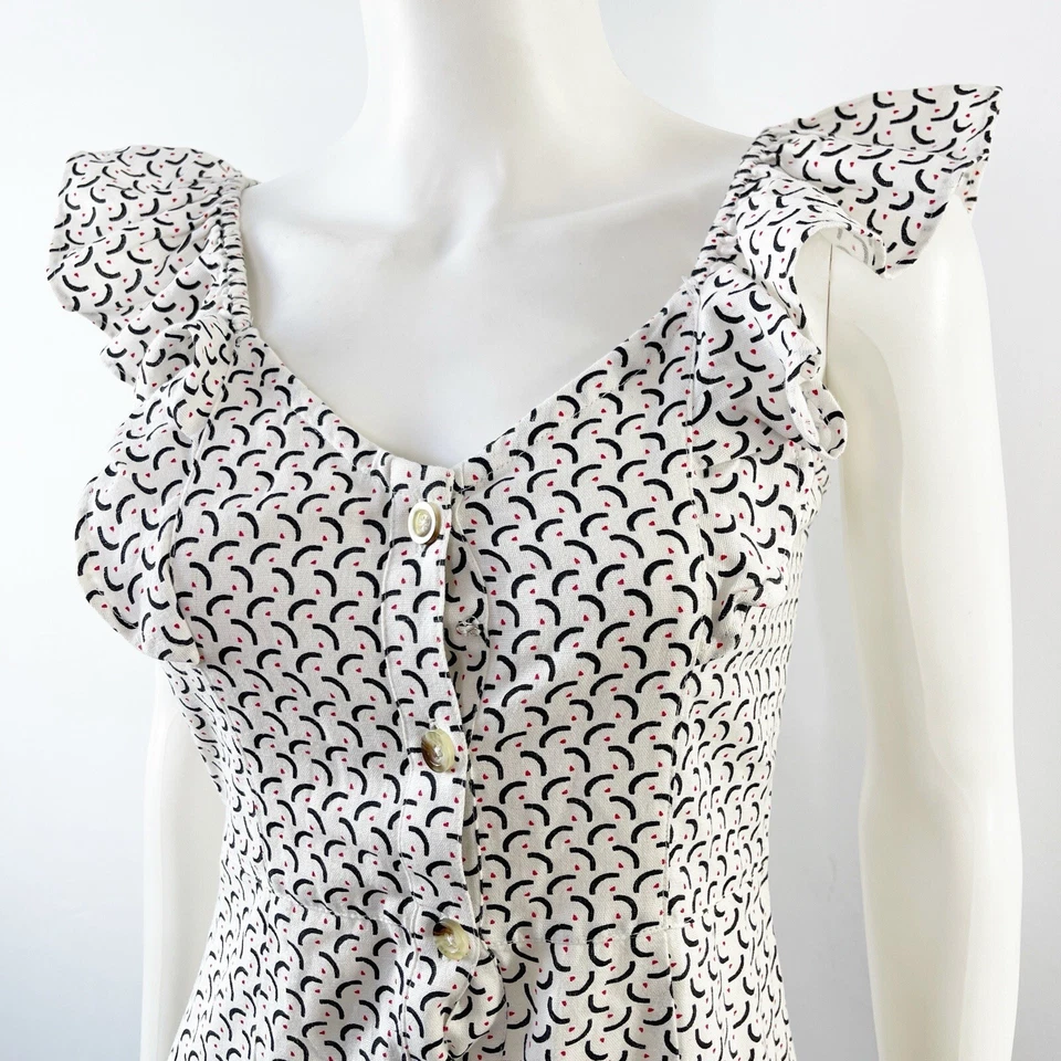 Billabong White Sleeveless Midi Dress Size S Ruffle Shoulder Button Down Boho - Image 4 of 4