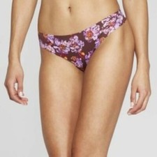 Auden Women's Laser Cut Thong Size XL 16 Invisible Edge Burgundy Floral