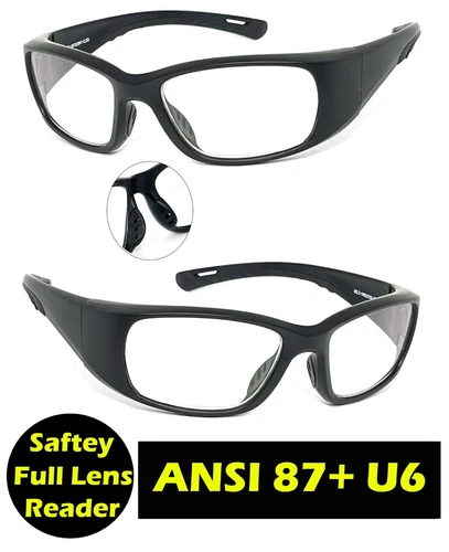 Safety Reading Glasses Wrap Around Clear Full Lens  ANSI Z87+ U6 +1.00~ +3.00