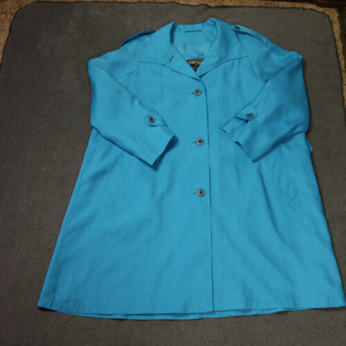Vintage 80s Portrait Trenchcoat Lined Pockets Button Below the Knee Blue 10 - Picture 2 of 24