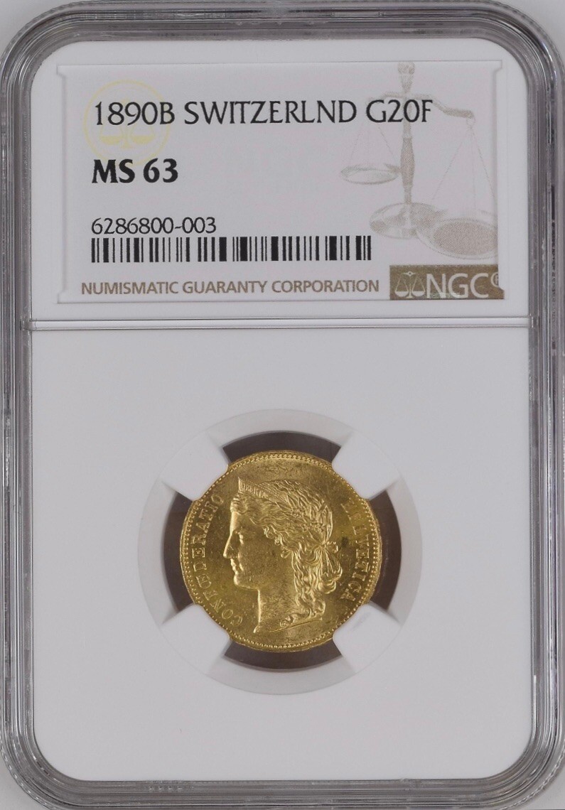 SWITZERLAND , GOLD 20 FRANCS 1890 B - NGC MS 63 , RARE2 | eBay