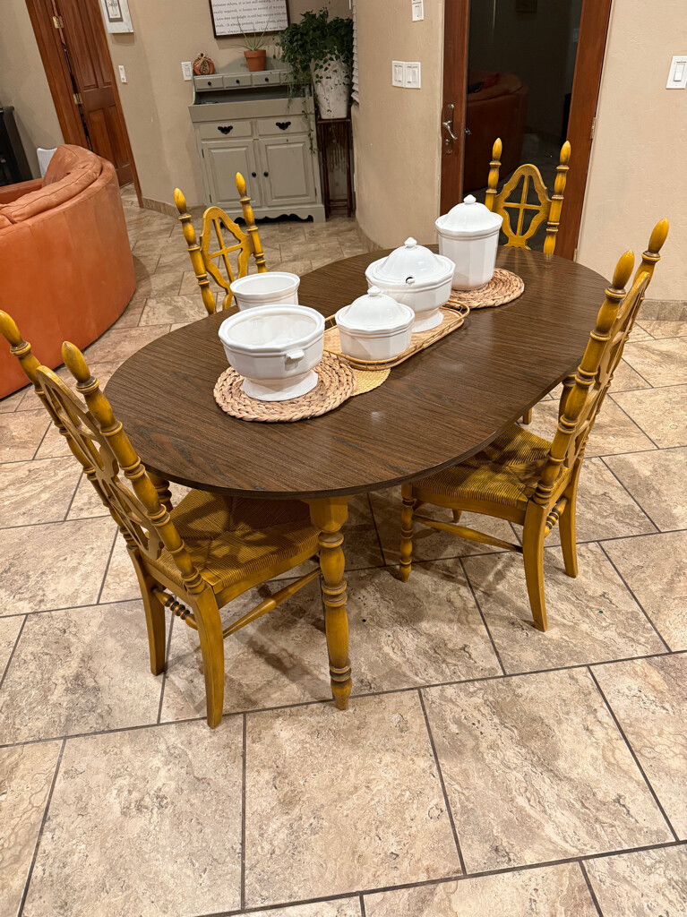 Vintage Japanese Kosuga Dining Set Table, 5 Rush Seat Chairs