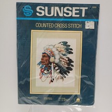 Vintage Sunset Counted Cross Stitch Indian Chief NOS NIP 2959