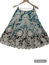 Sz 2 Petite Nygard Collection EMBROIDERED Hem Brown Green Trumpet Skirt Y2K