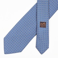 Hermes Tie Silk Necktie 659100 T Figure H on Blue Jacquard