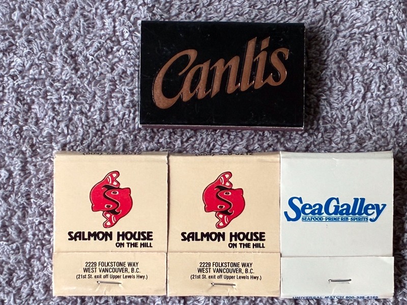 FOUR (4) UNUSED/NEW PAC. N. W. RESTAURANT MATCHBOOKS~INCL. SALMON HOUSE & CANLIS