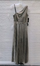 New Betsy  Adam Long Foil One Shoulder Dress With Cutout Sz 12