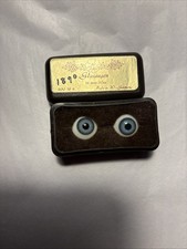 Vintage Antique Hand Blown Blue Glass German Doll Eyes In Original Boxes 16mm