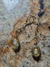 Murano Brown and Gold Foil Art Glass Gold Plated Sterling Silver Dangle Earrings