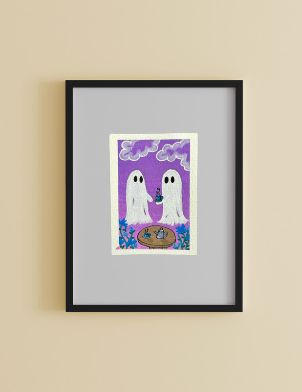 Original ACEO Acrylic Paint “Boo Brew Buddies" Tiny Art, MeMaries