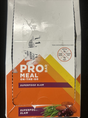 12 Pro Bar SUPERFOOD SLAM Meal Bars On-The-Go 8/2025 Non-GMO