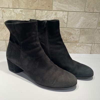 Ecco Shape 35 Black Nubuck Leather Block Heel Ankle Boots Size EU 42 US 11.5