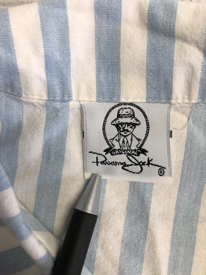Vintage Panama Jack Shirt Mens Medium Blue White Striped Button Front 80s - Image 3 of 4