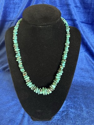 Vintage Sterling Silver Handmade Kingman Nugget Turquoise Necklace 17.5-19.5