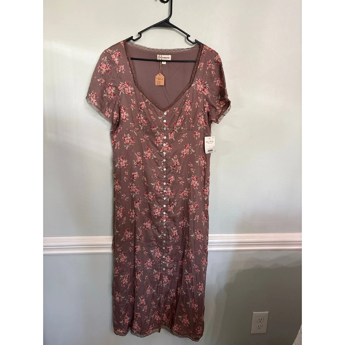 green emerald velvet dress Lucky Brand Women's Printed Ruffle Sleeve Midi Dress, Pink Floral, X-Small  at Amazon Women's Clothing store main image 1