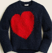 New J Crew Cuts Sweater Girls Medium Navy Blue Textured Knit Wool Heart Top M