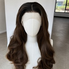Long Wavy Ombre Brown Frontal Lace Wigs Synthetic Hair Free Part Invisible Lace