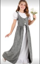Girls Gray  White Medieval Princess Style Dress Costume with Lace-Up Front