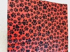 Joann Fabric Cotton 2 Yards x44 Black Puppy Dog Paw Prints On Red
