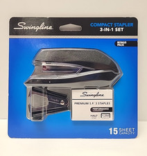 Swingline Compact Desk Stapler 3-in-1 Bonus Pack 15-Sheet Capacity 4 Colors NEW