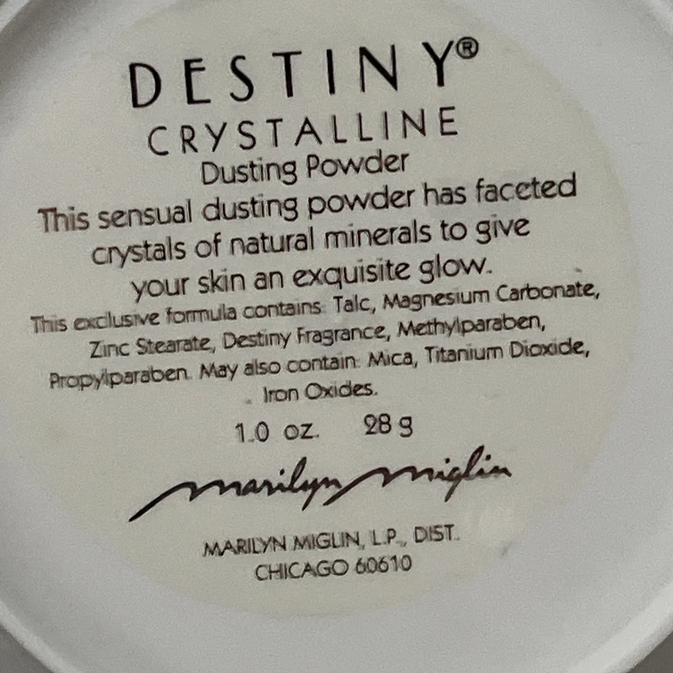 Polvo de polvo cristalino Marilyn Miglin Destiny 1 oz 28 g sellado raro Foto 3 de 4