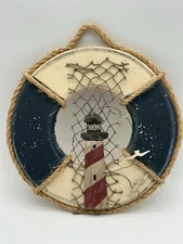 Hand Crafted & Painted Wood Life Saver Lighthouse Nautical Theme Wall/Door Decor