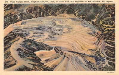 Vintage Utah Copper Mine Bingham Canyon Linen Postcard Deseret Book