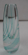 ARTIST SIGNED ANDREW SHEA ART GLASS GEOMETRIC BLUE LINE  BUD VASE