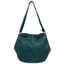 BOTTEGA VENETA Intrecciato Shoulder Bag Green Leather Vintage Authentic