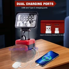 Wireless LED Work Light for Milwaukee 18V Battery w/USB QC 3.0 Cordless Outdoor