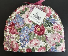 NWT Large Tea Cozy Warmer Cover Pink Roses Floral Ruching Bow Piping Cricklewood