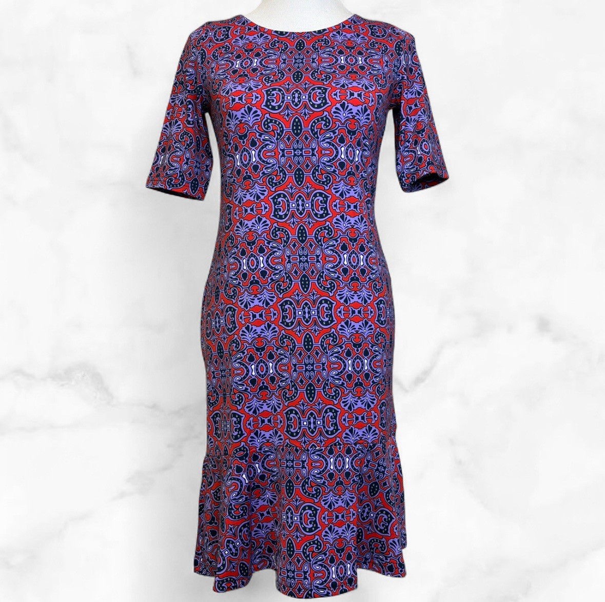 NWT Tracy Negoshian Purple Red Tara Dress Size XS Swirly Geo