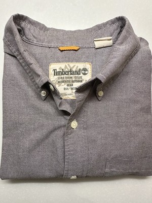 Timberland Stratham Issue Gray Solid Button-Down Cotton Shirt Long Sleeve XXL