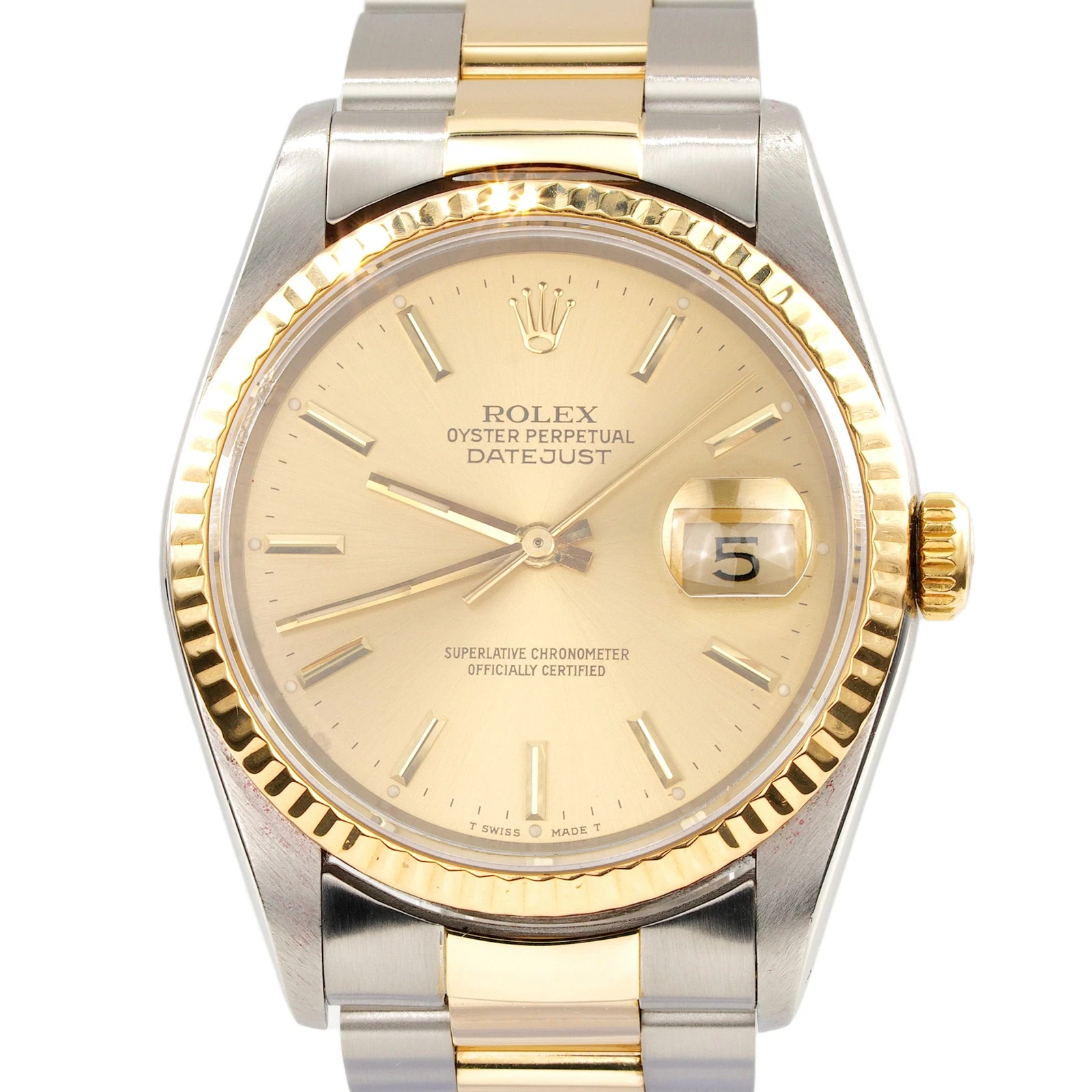 Rolex — Mens Rolex Two-Tone Yellow Gold Stainless Steel Datejust Watch Gold Dial 16233