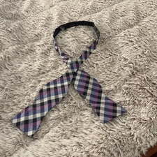 Tommy Hilfiger Men Adjustable Bow Tie Gray Blue Purple Check Adjustable Dress