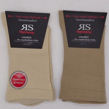 2 Pair Socks Extra Wider Soft Rim Super Sensitive Diabetic Beige And Natural