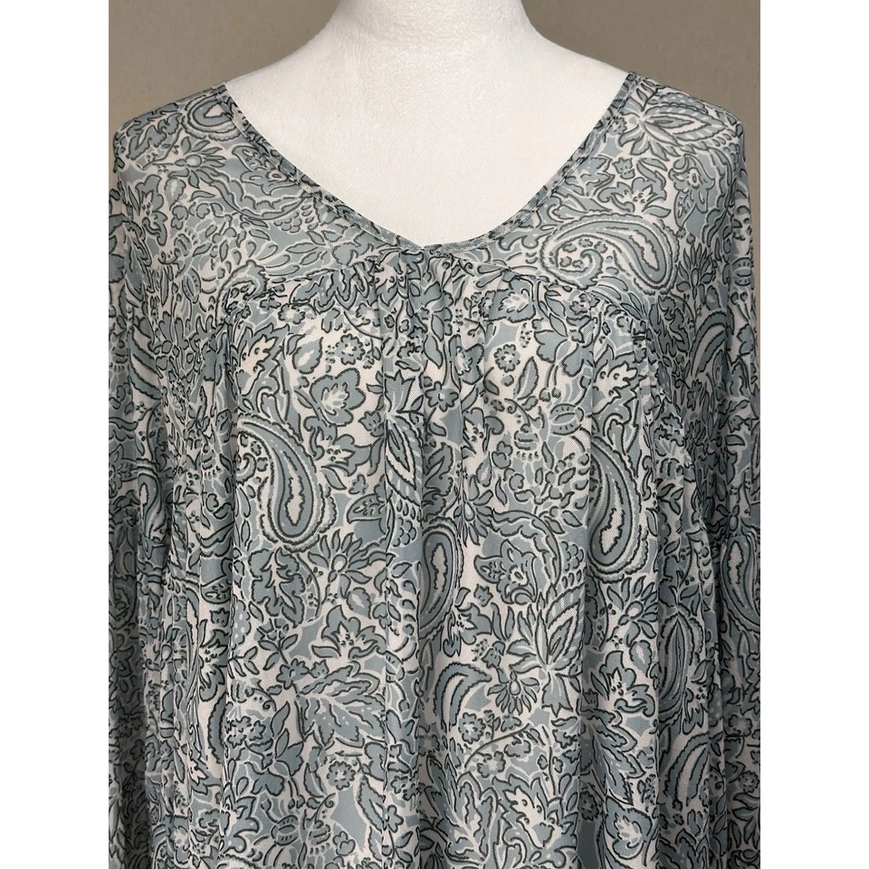 Day Trip BKE BLUE WHITE FLORAL BABYDOLL TUNIC PEASANT TOP BLOUSE Long Sleeve NWT - Image 2 of 4