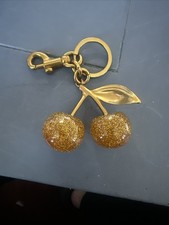 Cherry Bag Charm KeyChain Glitter resin and metal Brass Gold Cherry Bag Chain