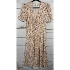 Dress Forum Los Angeles Floral Midi Dress Orange Rose Linen Blend Romantic SM
