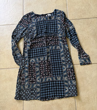 LOFT Black Blue Pink White Floral Square Neck A-Line Lined Dress Size 4