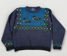 Vintage 90s Woolrich Womens Size Small Wool Knit Fair Isle Duck Nature Sweater