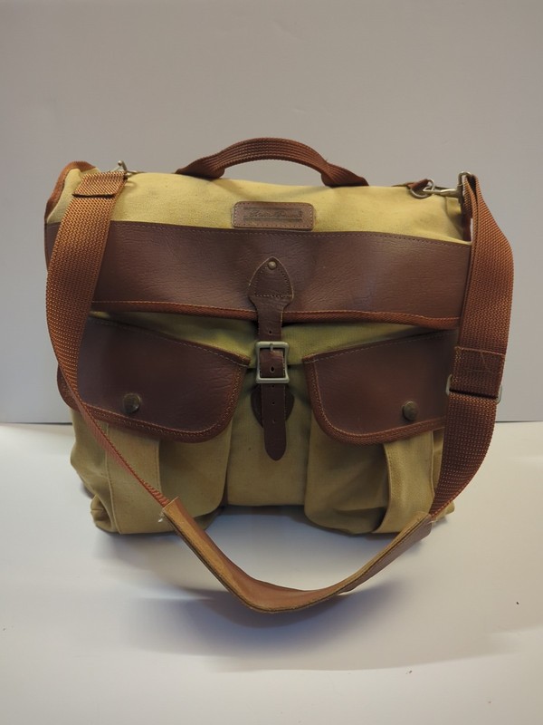 Vtg Eddie Bauer Leather Canvas Messenger Bag Carry On Weekender Travel Duffle