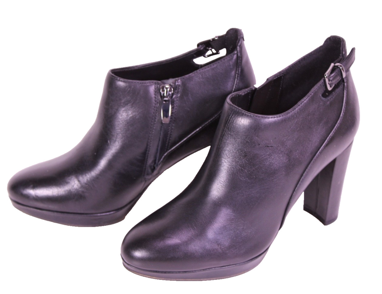 Clarks Ankle Boots Stiefeletten Leder Gr. 35,5 schwarz Blockabsatz Damen SH966
