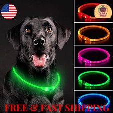 RECHARGEABLE LED Light-up Flash GLOW COLLAR Dog Pet Safety MICRO USB adjustable