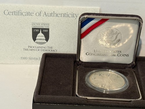 1989 Proclaiming the Triumph of Democracy Proof Silver Dollar 90% Silver - Picture 5 of 6