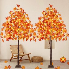 2 Pack 6FT Lighted Maple Tree 300 LED Artificial Fall Tree for Home Decor  U...