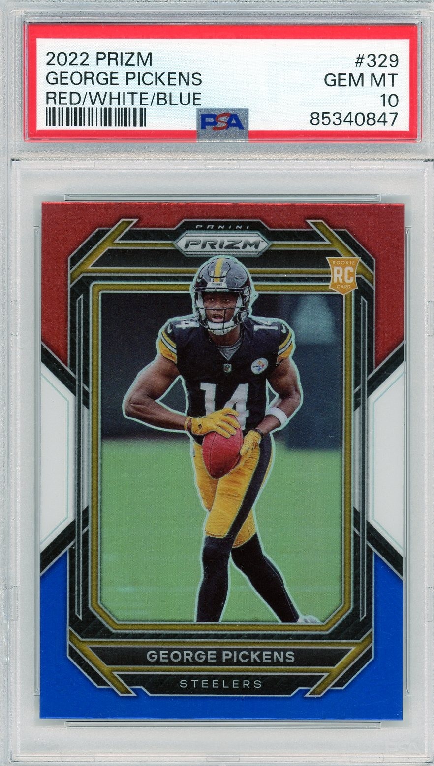 2022 Panini Prizm George Pickens Rookie Red/White/Blue PSA 10 #329
